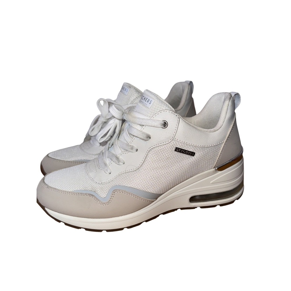 Skechers Los Angeles Million Air Lifted White Wedge Sneakers 155397 Womens 10